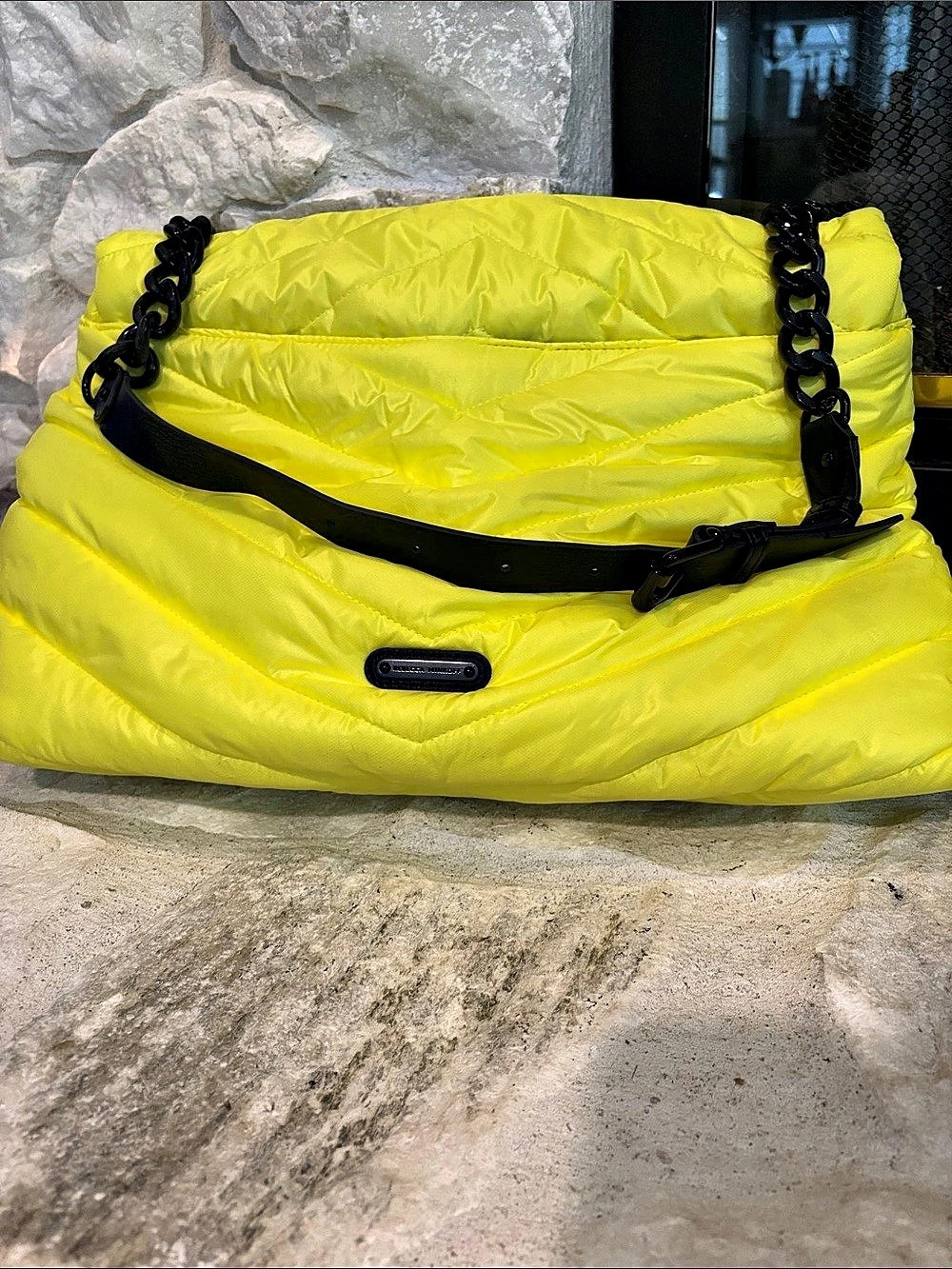 Rebecca Minkoff Edie Nylon Jumbo Flap Shoulder Bag Yellow & Black